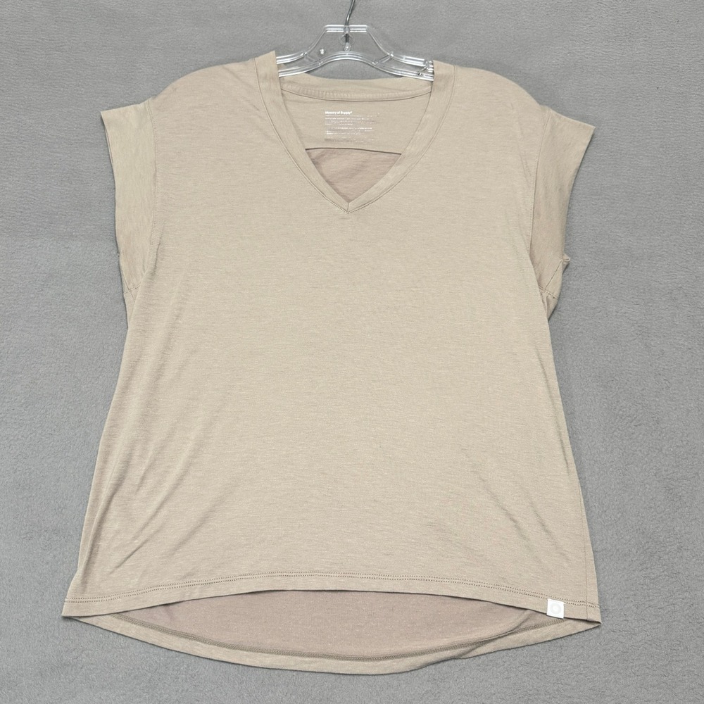 Ministry of Supply T Shirt Women S Tan Merino Wool Blend Performance V Neck Cap